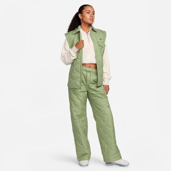 NWT Nike Sportswear Essential Quilted High Waisted Green Wide Leg Pants - Picture 8 of 9